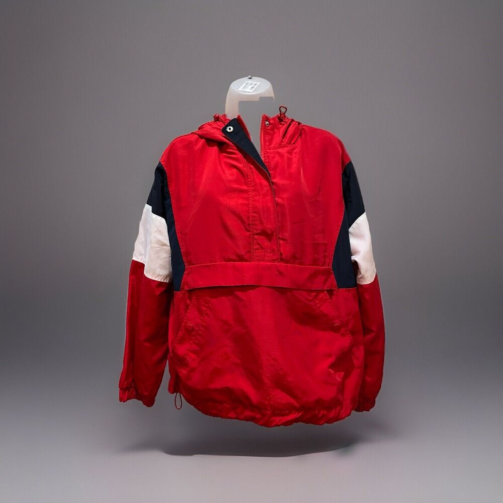Forever 21 Women’s White & Red Windbreaker Full Zip Jacket Hooded Size M
